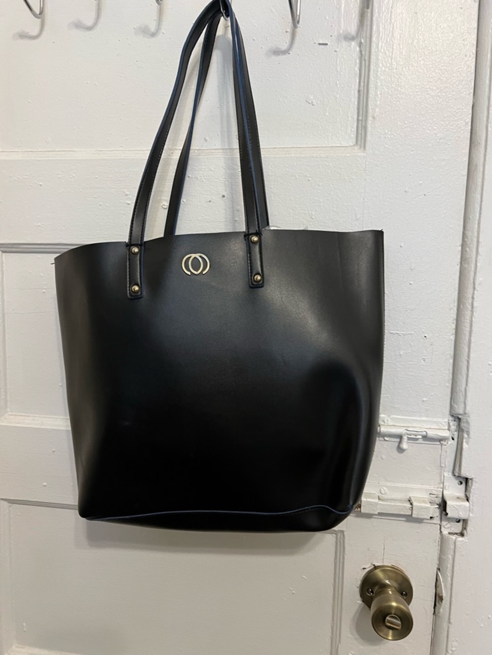 Elegant Black Tote Bag with Gold Accent - Unbranded